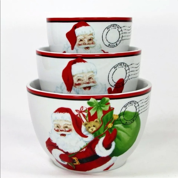 Fitz and Floyd LETTERS TO SANTA 4" 5" 6" Nesting Bowl Set 3Pc - Picture 1 of 9